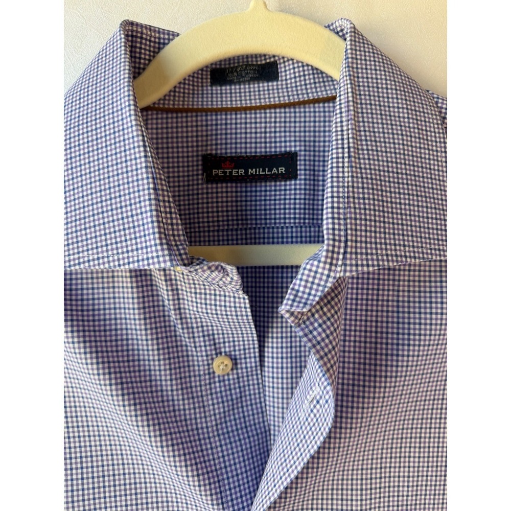 Peter Millar Mens Purple White Gingham Check Button Down Shirt Size 17 43cm L - Picture 4 of 8